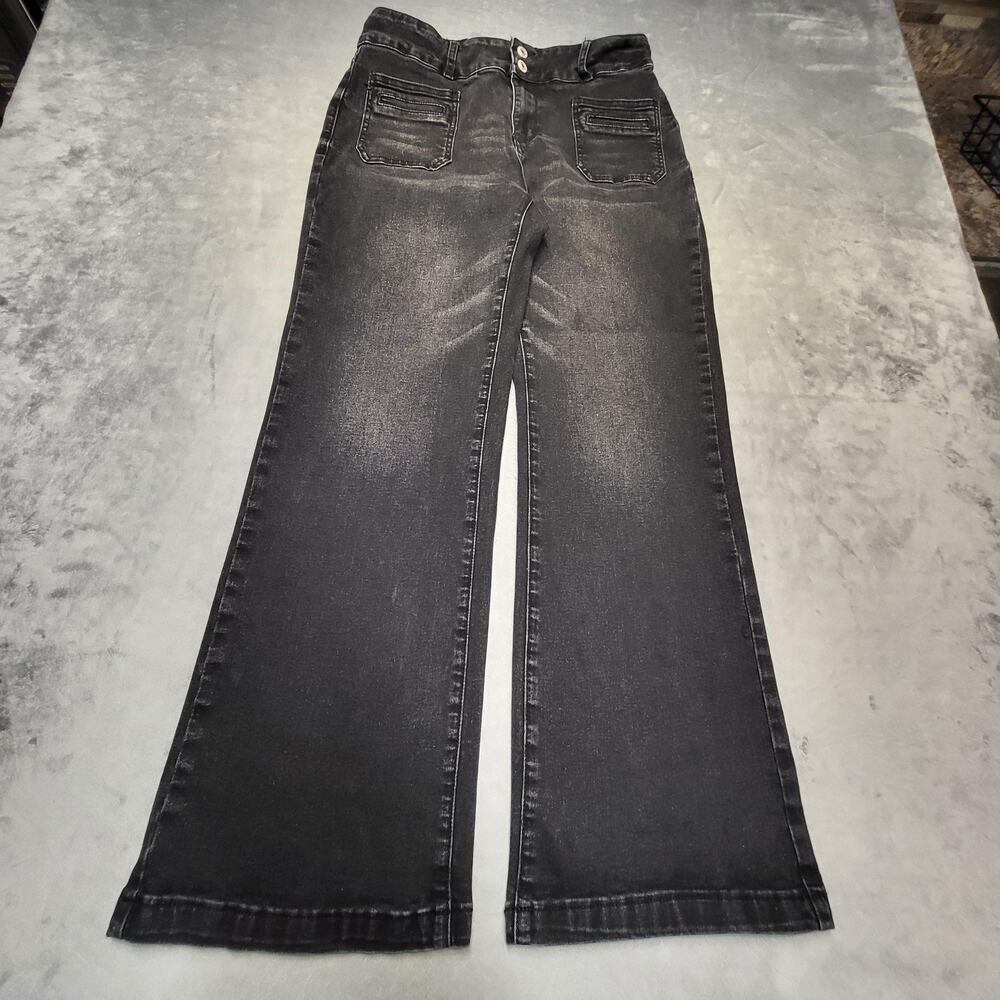 SIDEFEEL Jeans Womens 12 Black Flared High Rise Charcoal Wash Stretch 5-Pocket
